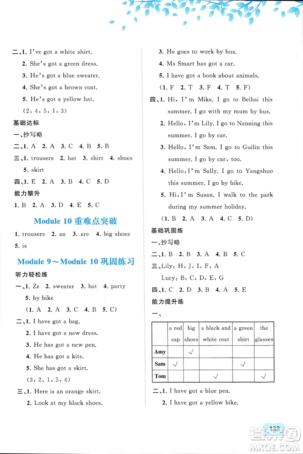 廣西師范大學(xué)出版社2024年春新課程學(xué)習(xí)與測評同步學(xué)習(xí)三年級英語下冊外研版參考答案