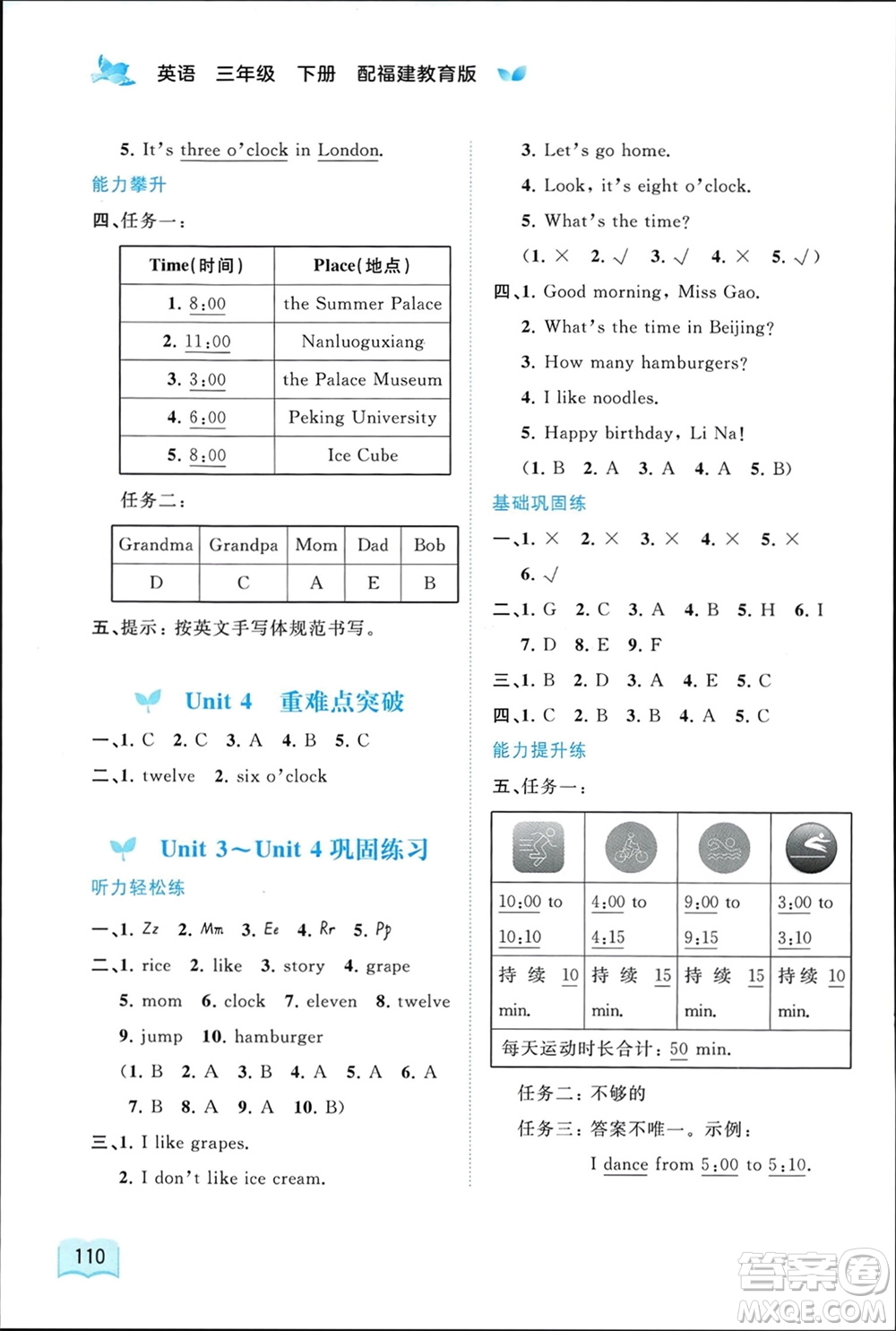 廣西師范大學(xué)出版社2024年春新課程學(xué)習(xí)與測(cè)評(píng)同步學(xué)習(xí)三年級(jí)英語(yǔ)下冊(cè)閩教版參考答案