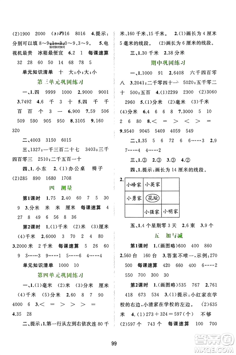 廣西師范大學出版社2024年春新課程學習與測評同步學習二年級數(shù)學下冊北師大版參考答案