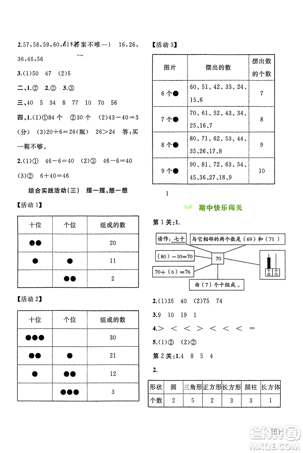 廣西師范大學(xué)出版社2024年春新課程學(xué)習(xí)與測(cè)評(píng)同步學(xué)習(xí)一年級(jí)數(shù)學(xué)下冊(cè)人教版參考答案