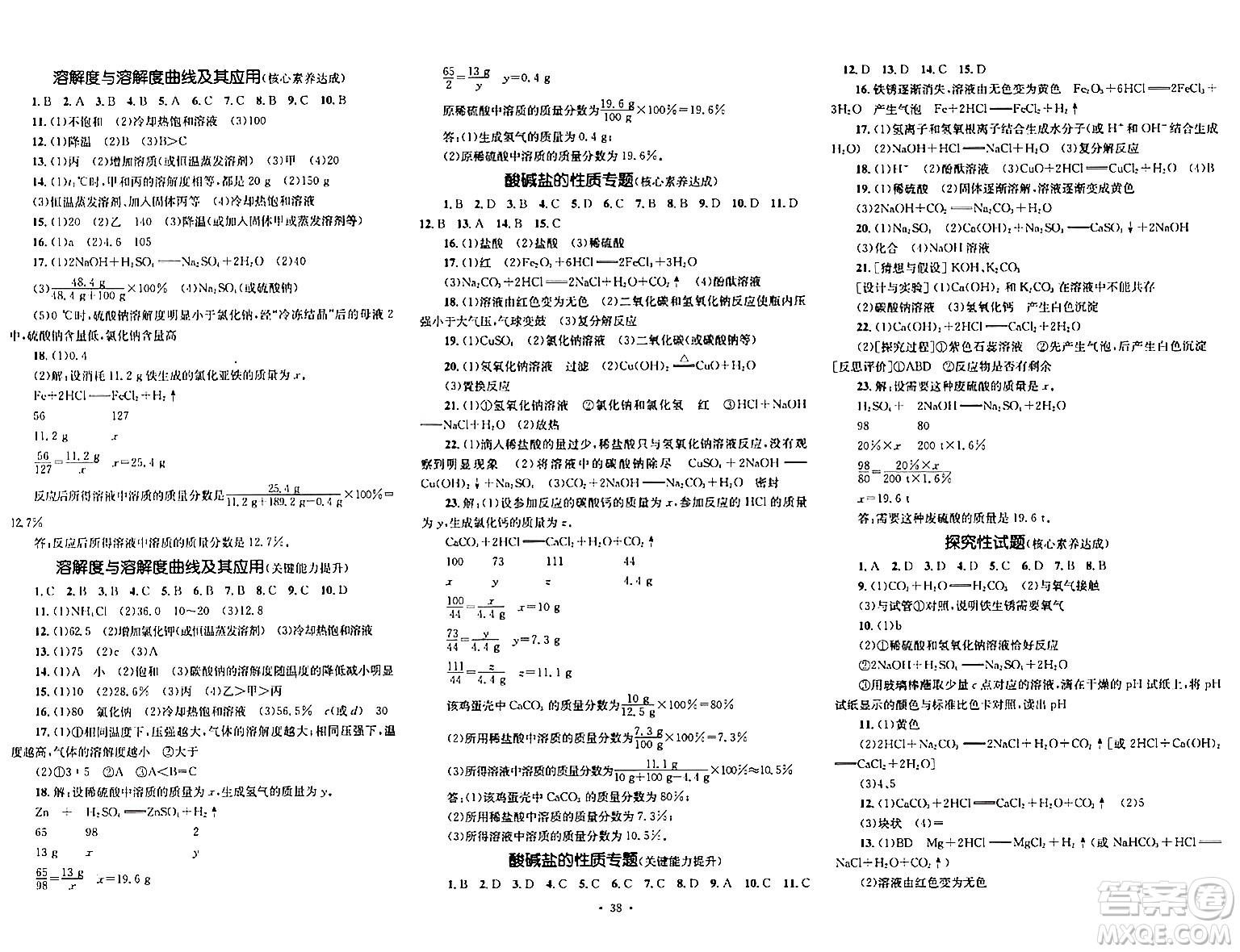 湖南教育出版社2024年春學(xué)科素養(yǎng)與能力提升九年級化學(xué)下冊人教版答案