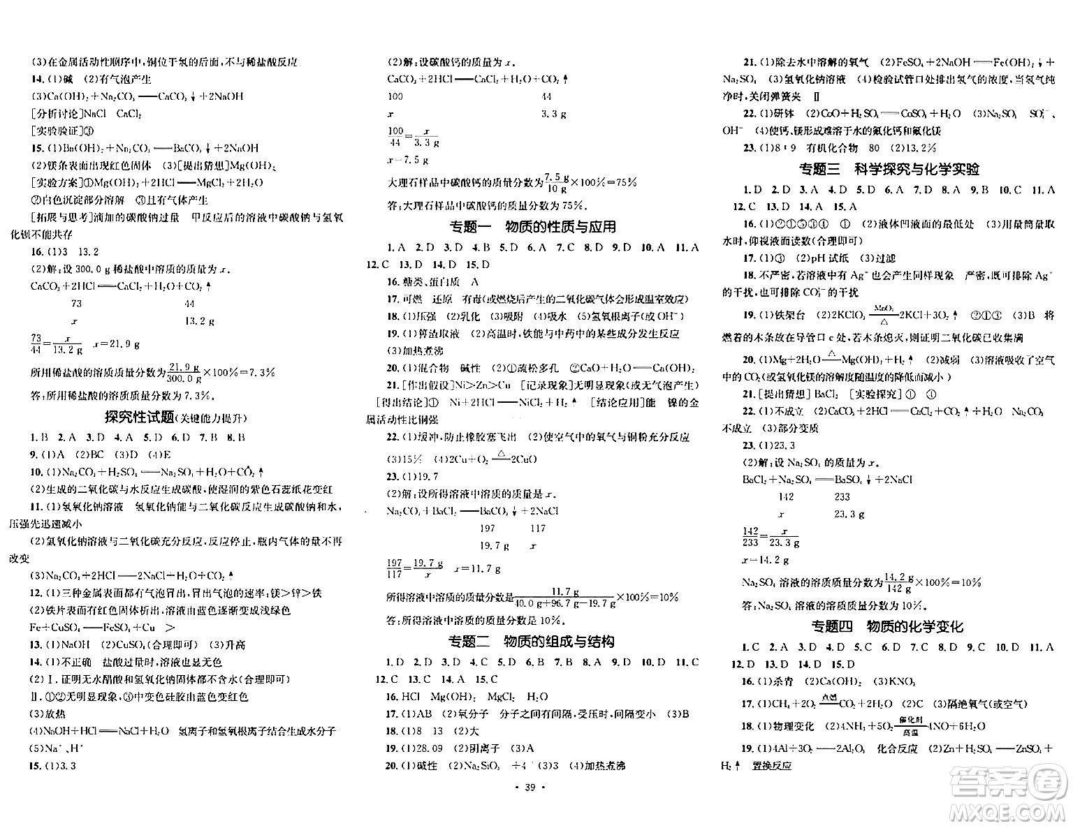 湖南教育出版社2024年春學(xué)科素養(yǎng)與能力提升九年級化學(xué)下冊人教版答案