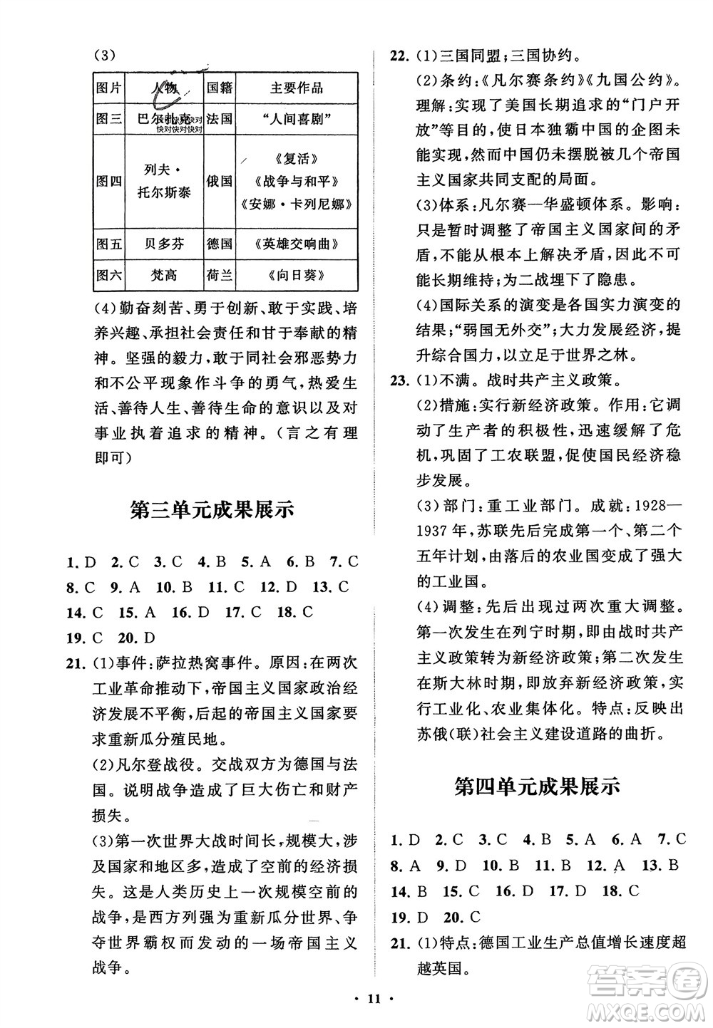 山東教育出版社2024年春初中同步練習(xí)冊(cè)分層卷九年級(jí)歷史下冊(cè)通用版參考答案