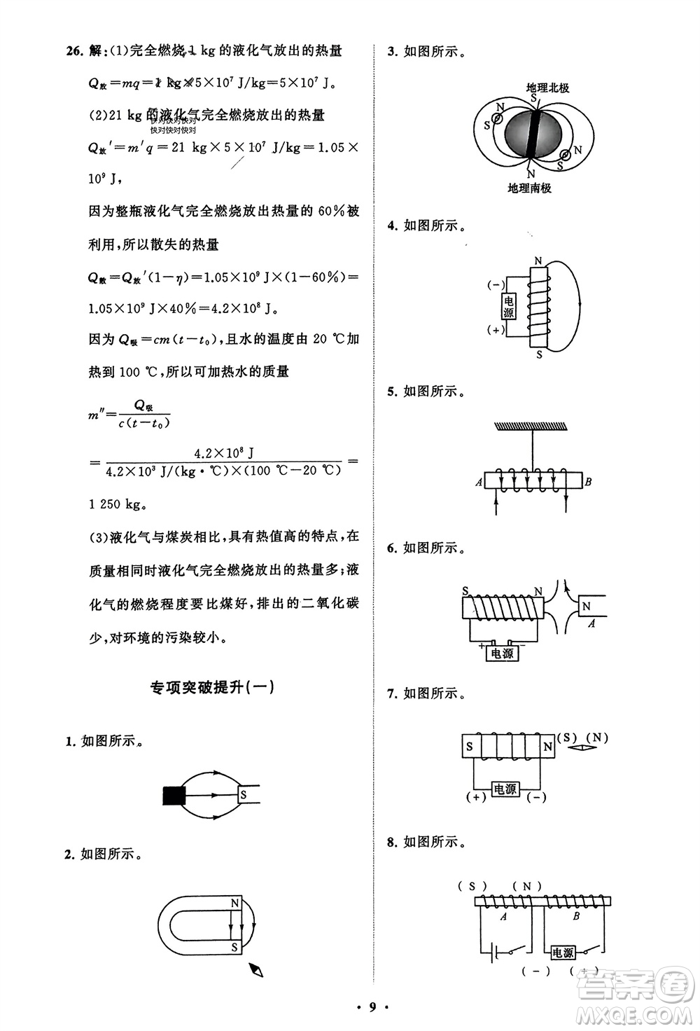 山東教育出版社2024年春初中同步練習(xí)冊(cè)分層卷九年級(jí)物理下冊(cè)五四制魯科版參考答案