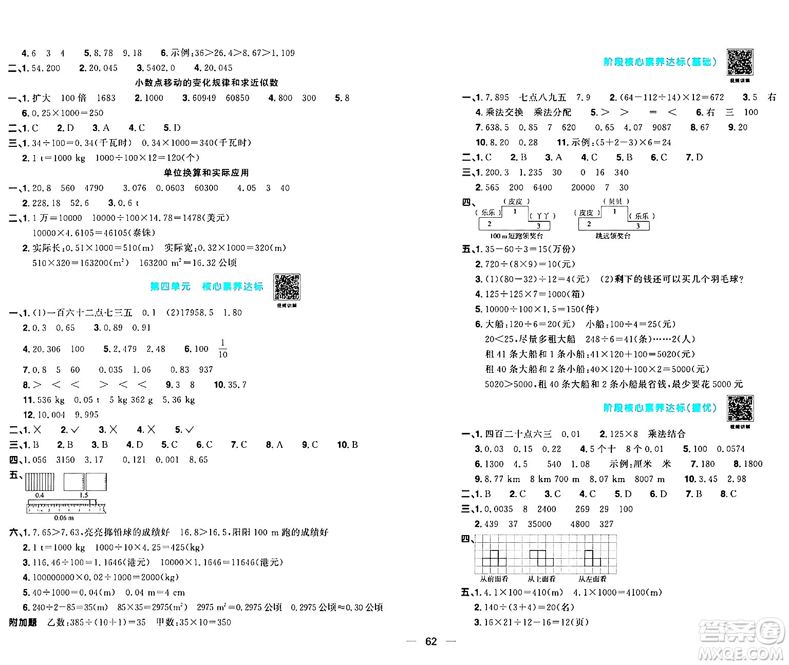 江西教育出版社2024年春陽光同學(xué)一線名師全優(yōu)好卷四年級數(shù)學(xué)下冊人教版答案