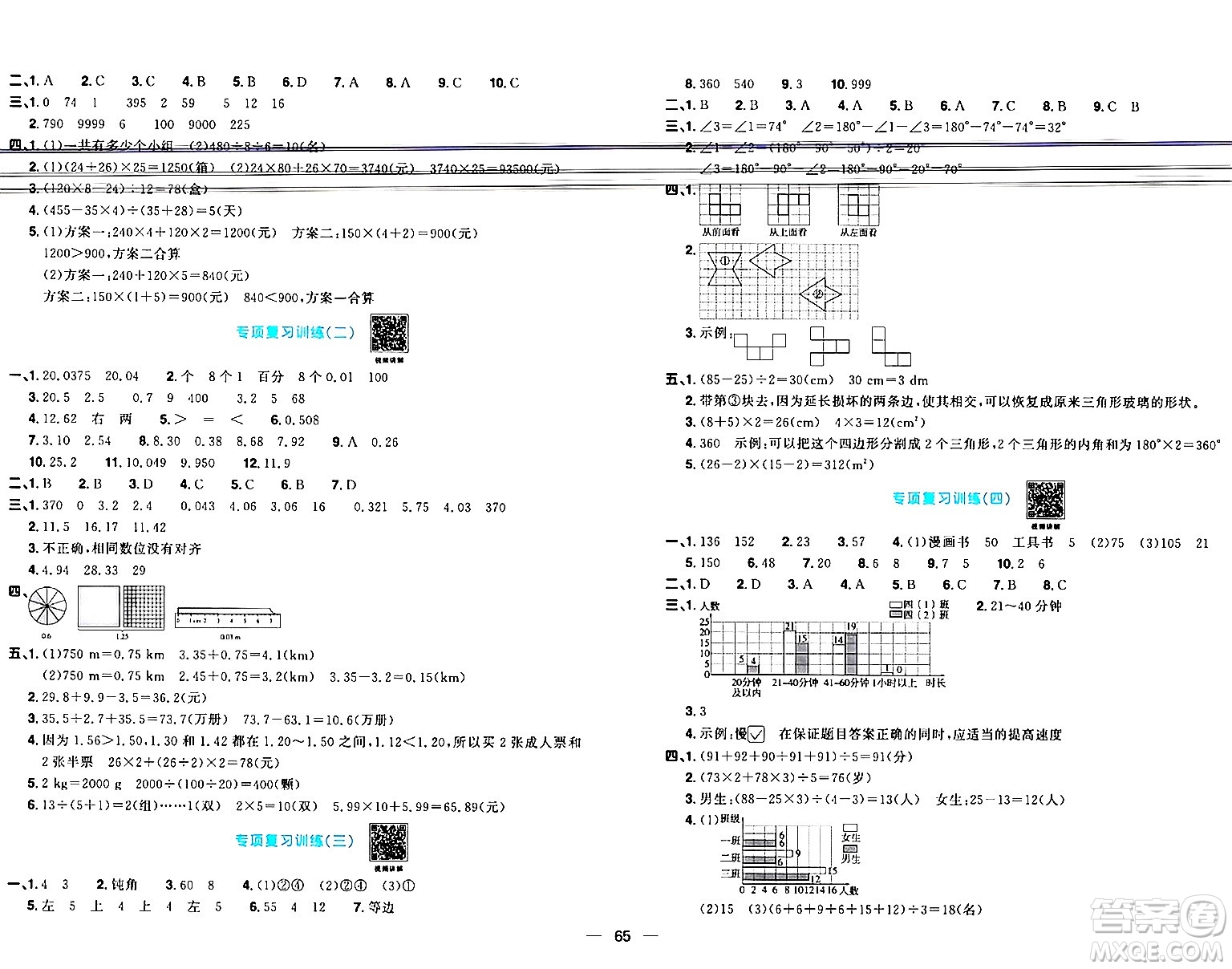 江西教育出版社2024年春陽光同學(xué)一線名師全優(yōu)好卷四年級數(shù)學(xué)下冊人教版答案