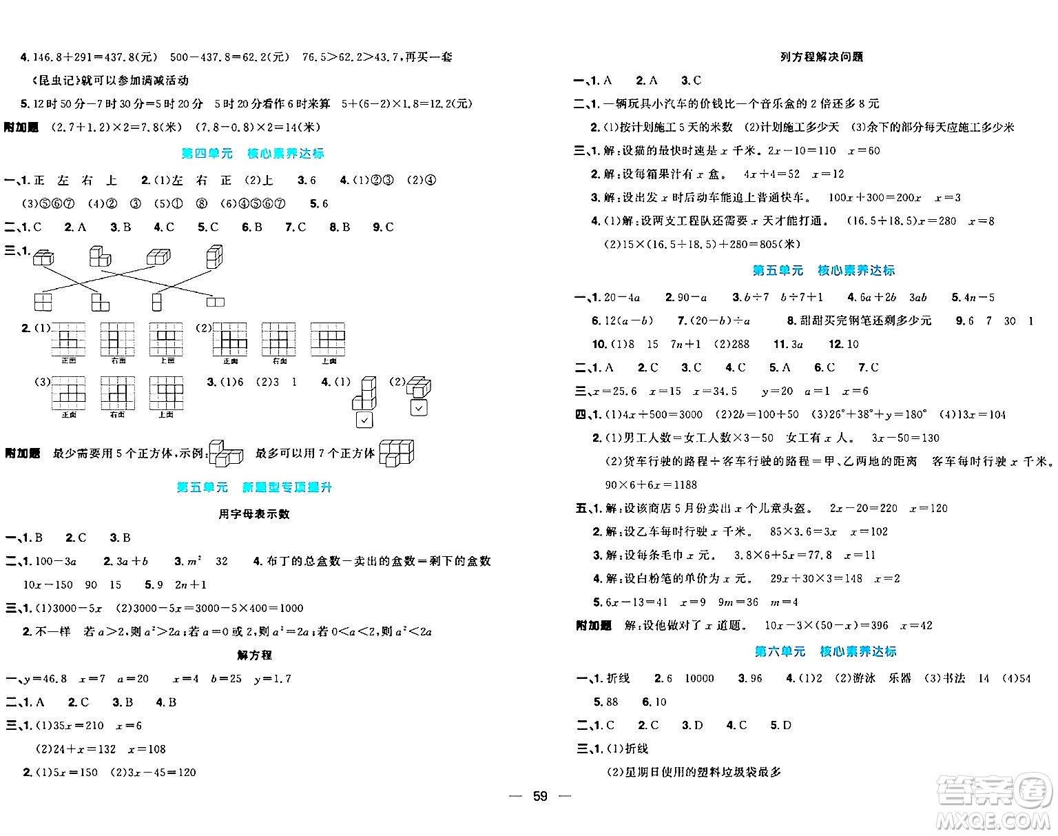 江西教育出版社2024年春陽(yáng)光同學(xué)一線名師全優(yōu)好卷四年級(jí)數(shù)學(xué)下冊(cè)北師大版答案