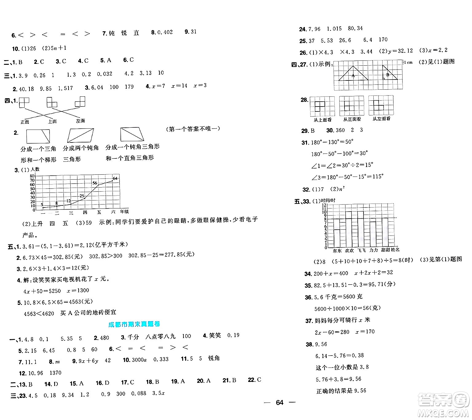 江西教育出版社2024年春陽(yáng)光同學(xué)一線名師全優(yōu)好卷四年級(jí)數(shù)學(xué)下冊(cè)北師大版答案