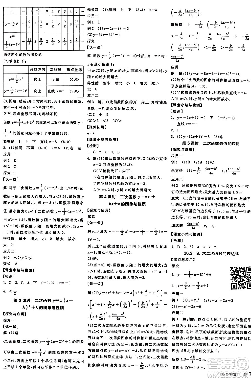 陽(yáng)光出版社2024年春全品學(xué)練考九年級(jí)數(shù)學(xué)下冊(cè)華師版答案