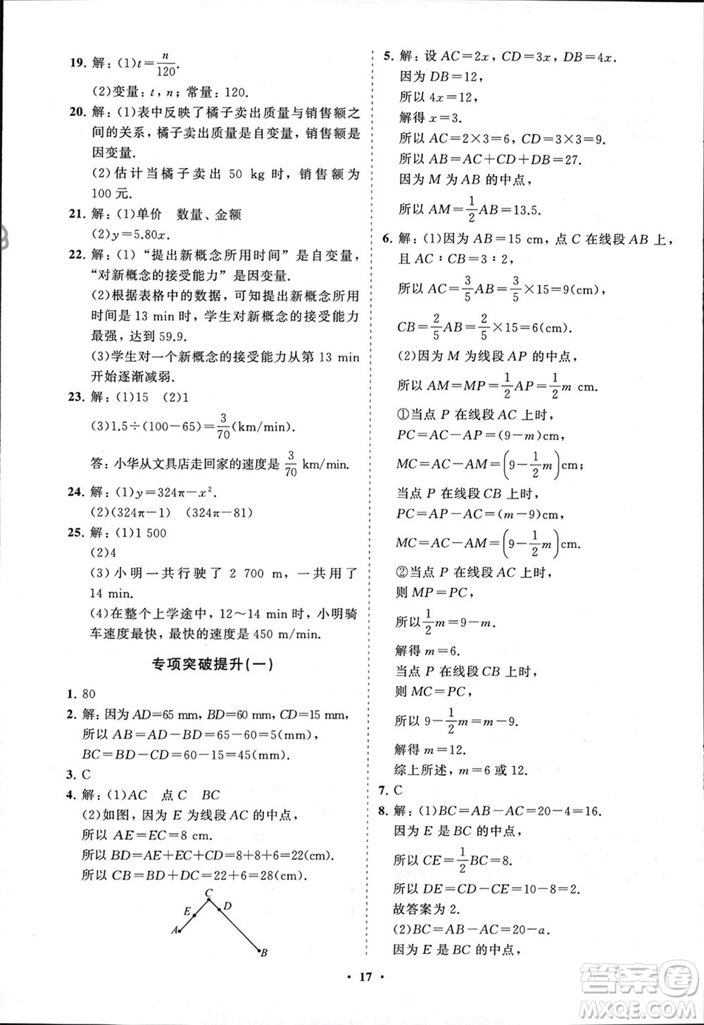 山東教育出版社2024年春初中同步練習冊分層卷六年級數(shù)學下冊五四制魯教版參考答案