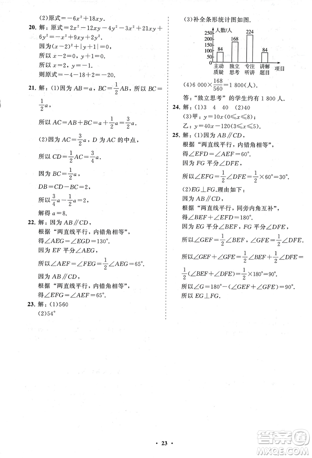 山東教育出版社2024年春初中同步練習冊分層卷六年級數(shù)學下冊五四制魯教版參考答案