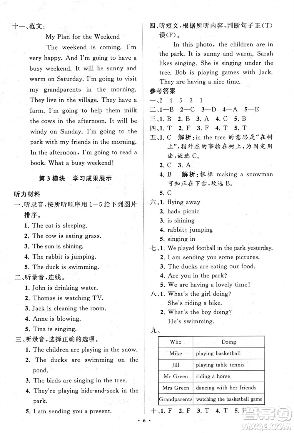 山東教育出版社2024年春小學(xué)同步練習(xí)冊(cè)分層指導(dǎo)六年級(jí)英語(yǔ)下冊(cè)外研版參考答案