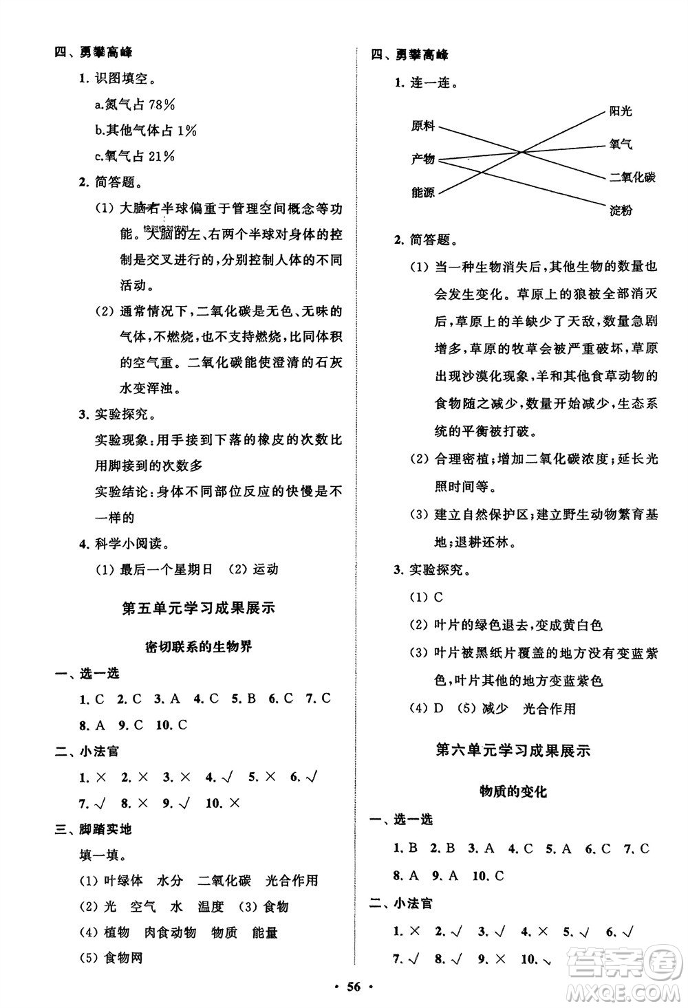 山東教育出版社2024年春小學(xué)同步練習(xí)冊分層指導(dǎo)五年級科學(xué)下冊通用版參考答案