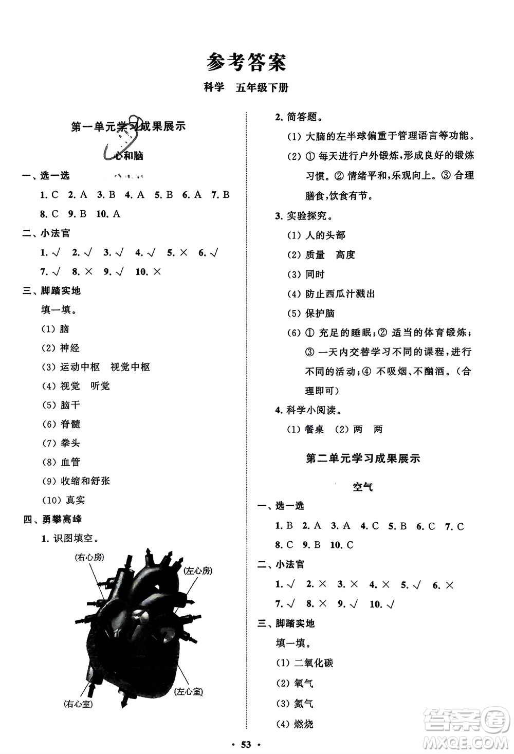 山東教育出版社2024年春小學(xué)同步練習(xí)冊分層指導(dǎo)五年級科學(xué)下冊通用版參考答案