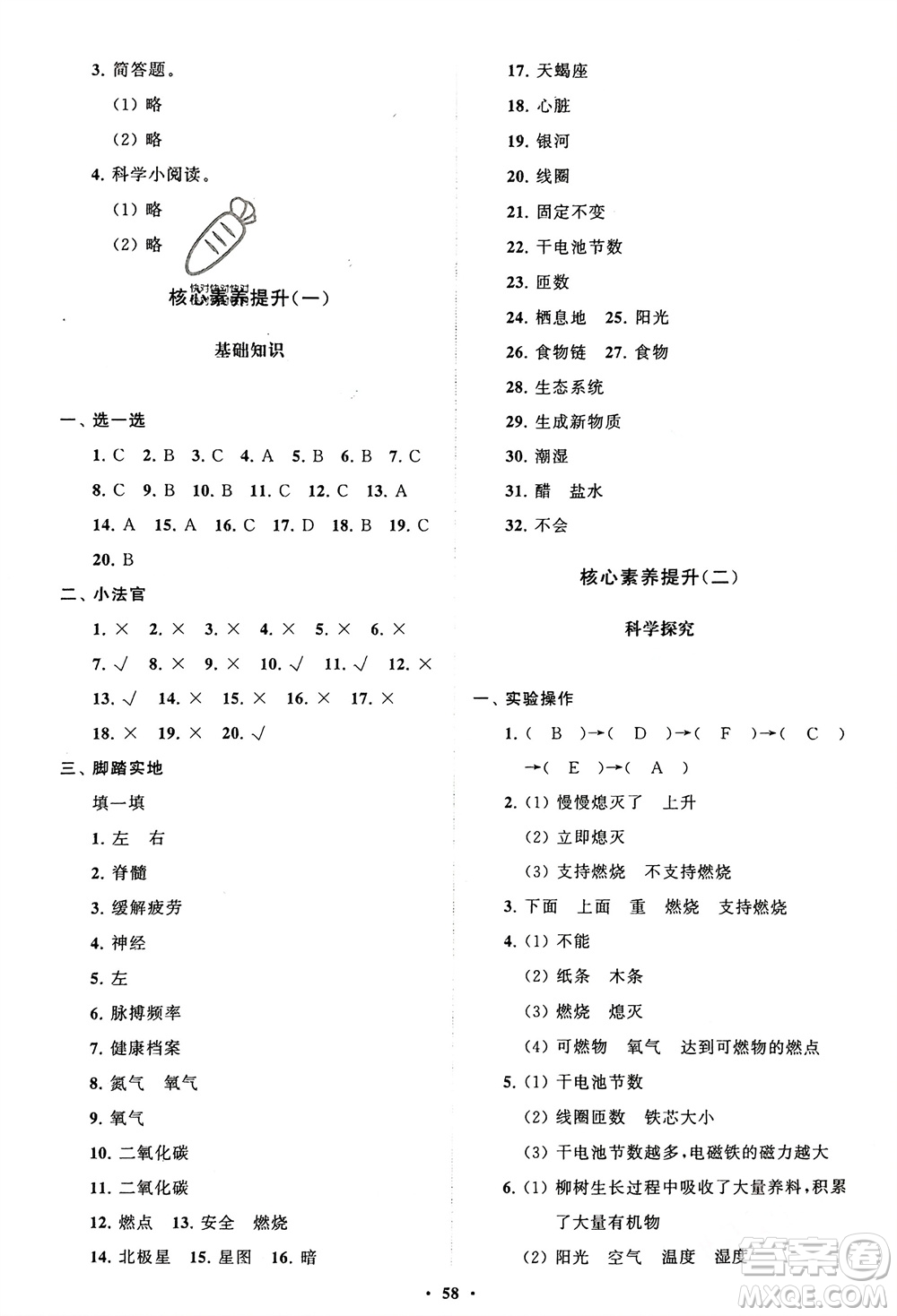 山東教育出版社2024年春小學(xué)同步練習(xí)冊分層指導(dǎo)五年級科學(xué)下冊通用版參考答案