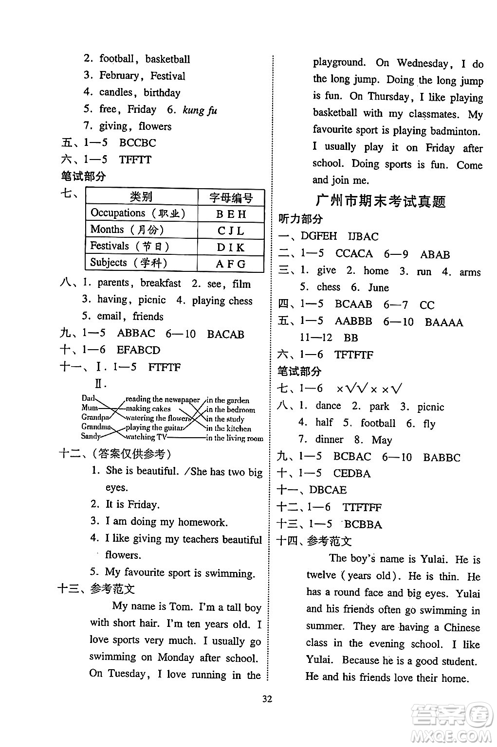 廣州出版社2024年春小學(xué)英語目標(biāo)實施手冊四年級英語下冊廣州專版答案