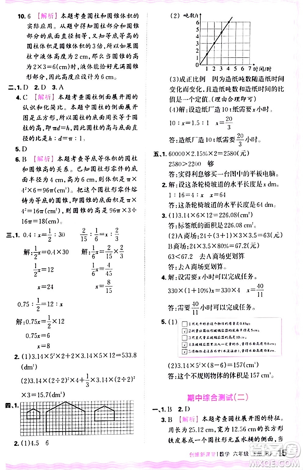 江西人民出版社2024年春王朝霞創(chuàng)維新課堂六年級數(shù)學下冊人教版答案