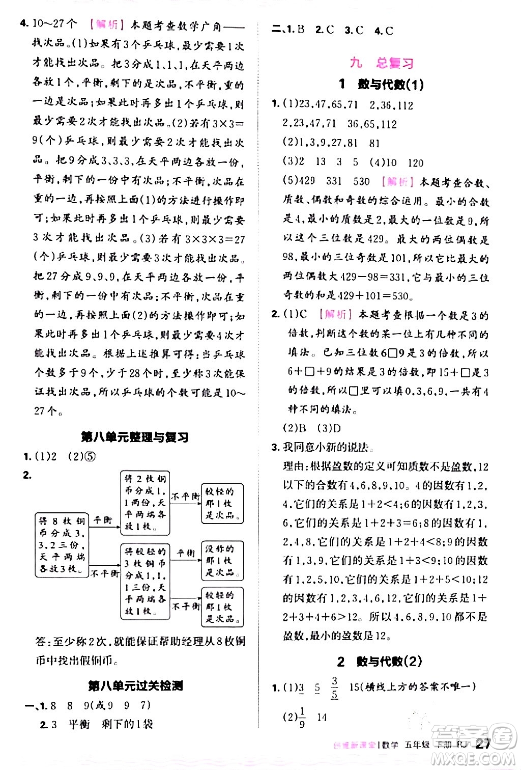 江西人民出版社2024年春王朝霞創(chuàng)維新課堂五年級數(shù)學(xué)下冊人教版答案