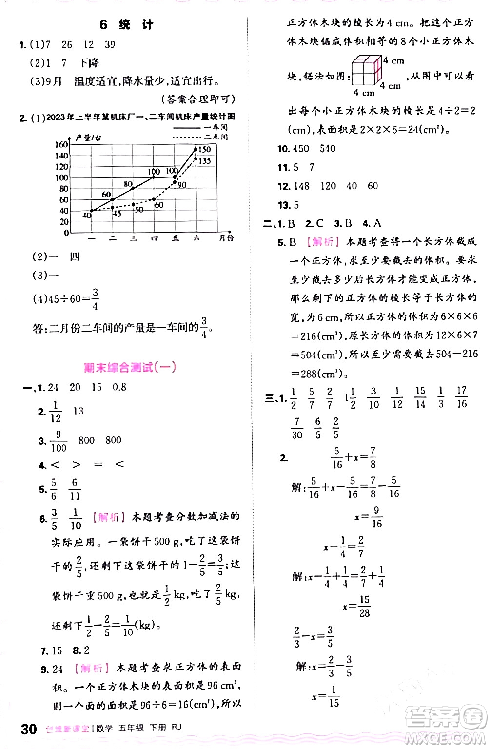 江西人民出版社2024年春王朝霞創(chuàng)維新課堂五年級數(shù)學(xué)下冊人教版答案