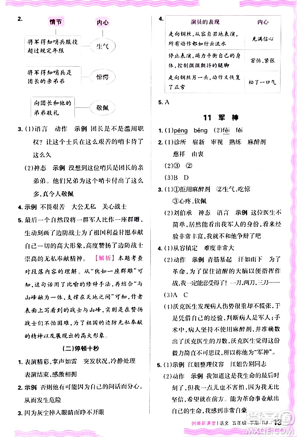 江西人民出版社2024年春王朝霞創(chuàng)維新課堂五年級語文下冊人教版答案