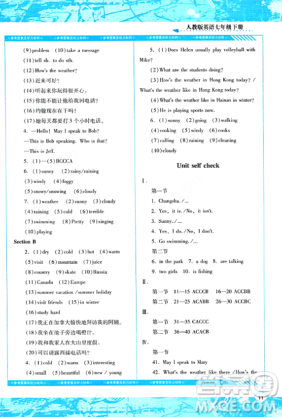 湖南少年兒童出版社2024年春同步實(shí)踐評(píng)價(jià)課程基礎(chǔ)訓(xùn)練七年級(jí)英語(yǔ)下冊(cè)人教版答案