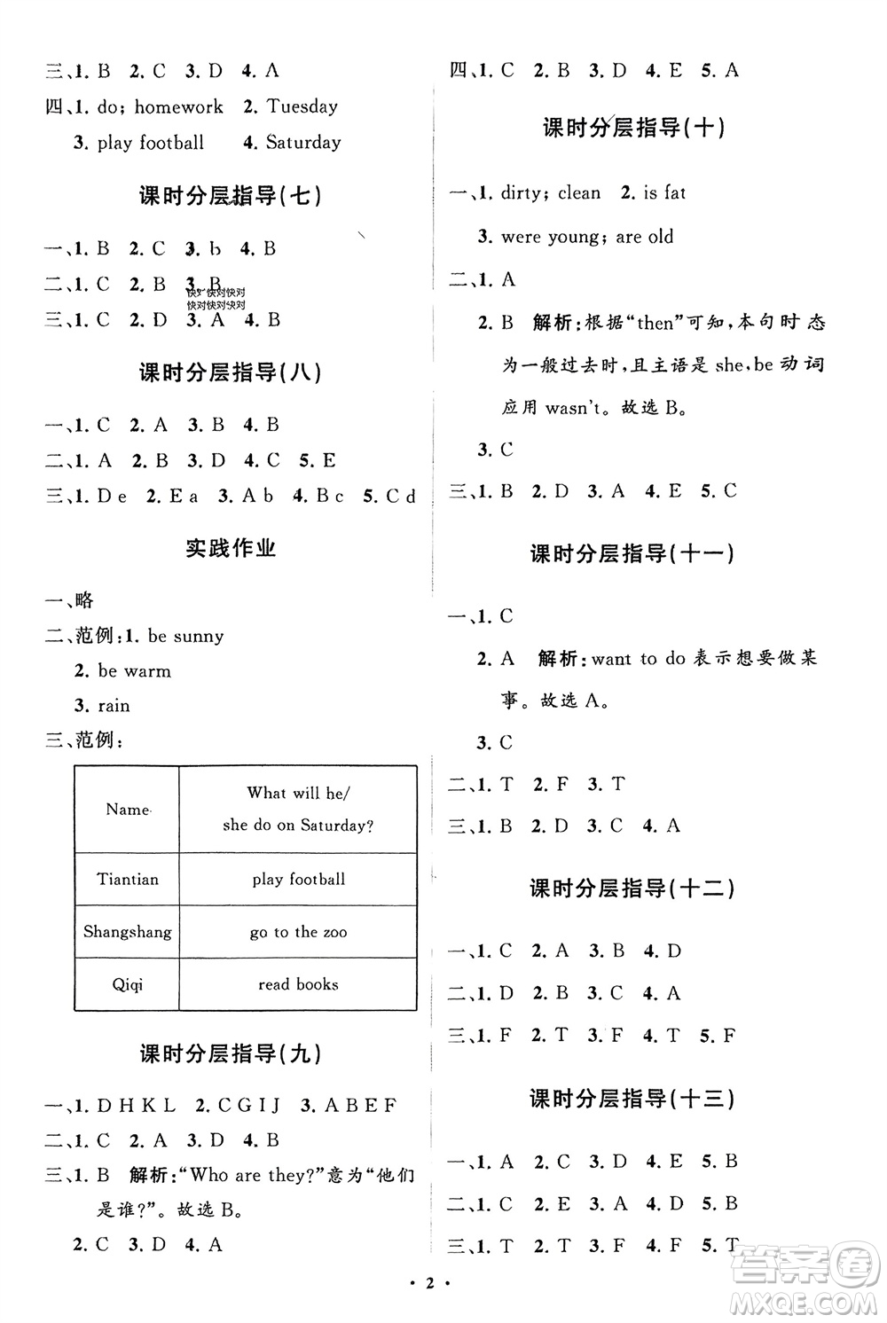 山東教育出版社2024年春小學同步練習冊分層指導四年級英語下冊外研版參考答案