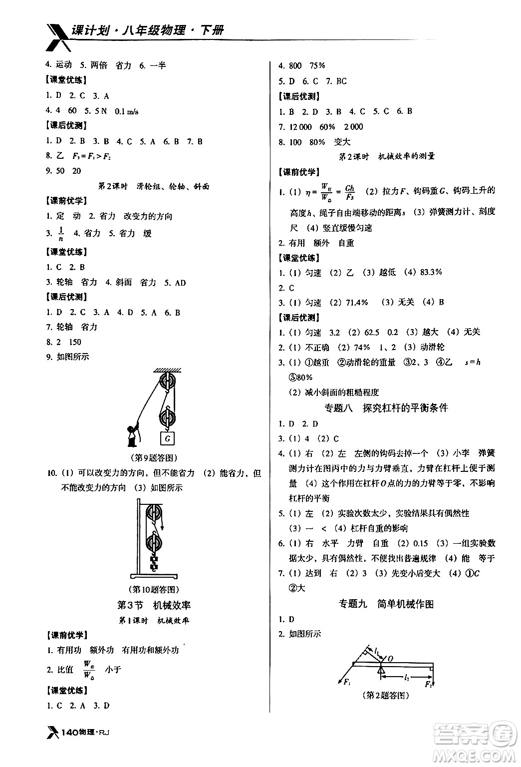 廣東經(jīng)濟(jì)出版社2024年春全優(yōu)點(diǎn)練課計(jì)劃八年級(jí)物理下冊(cè)人教版答案