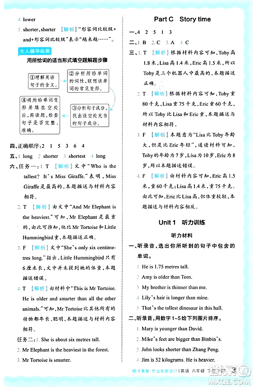 江西人民出版社2024年春王朝霞德才兼?zhèn)渥鳂I(yè)創(chuàng)新設(shè)計(jì)六年級英語下冊人教PEP版答案