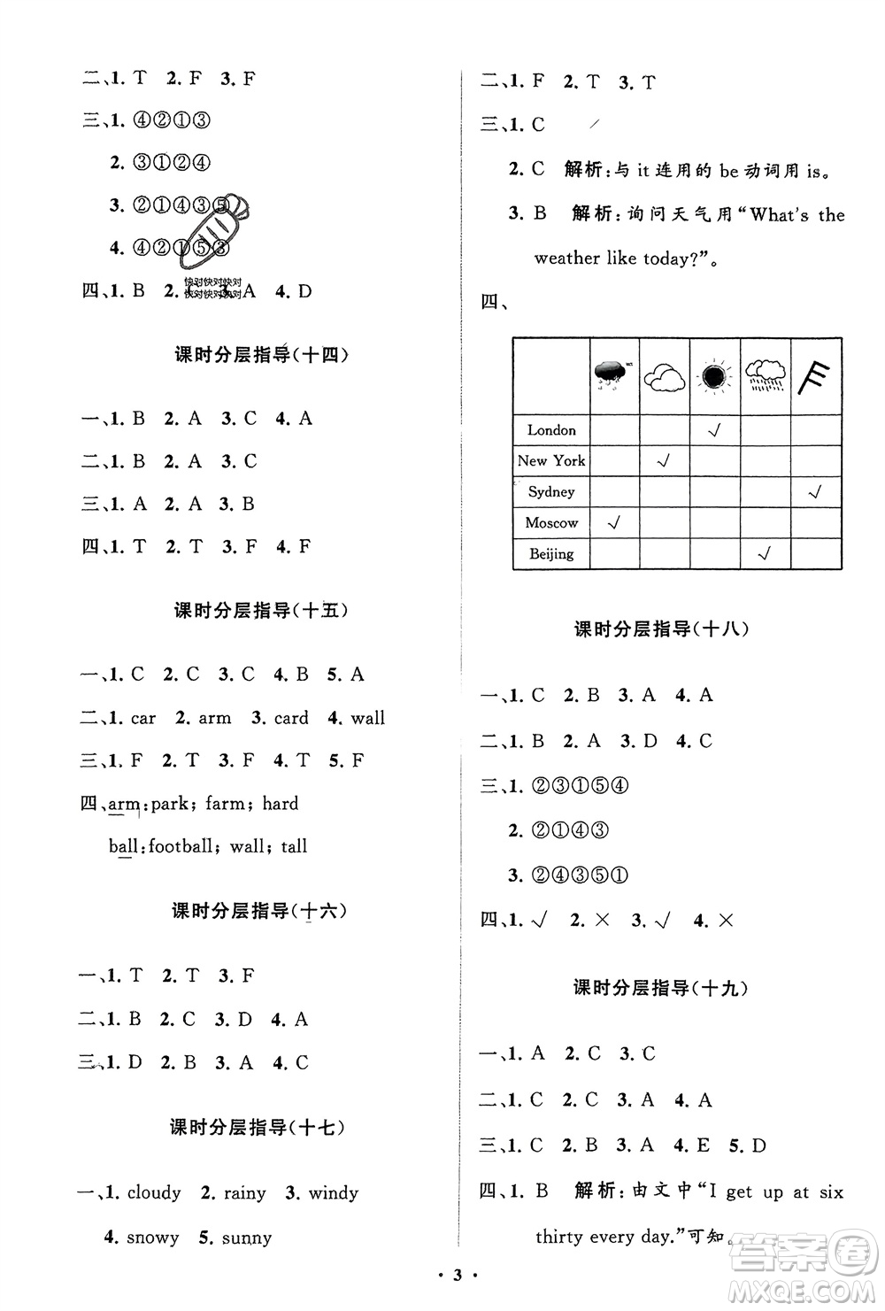 山東教育出版社2024年春小學(xué)同步練習(xí)冊分層指導(dǎo)四年級英語下冊人教版參考答案