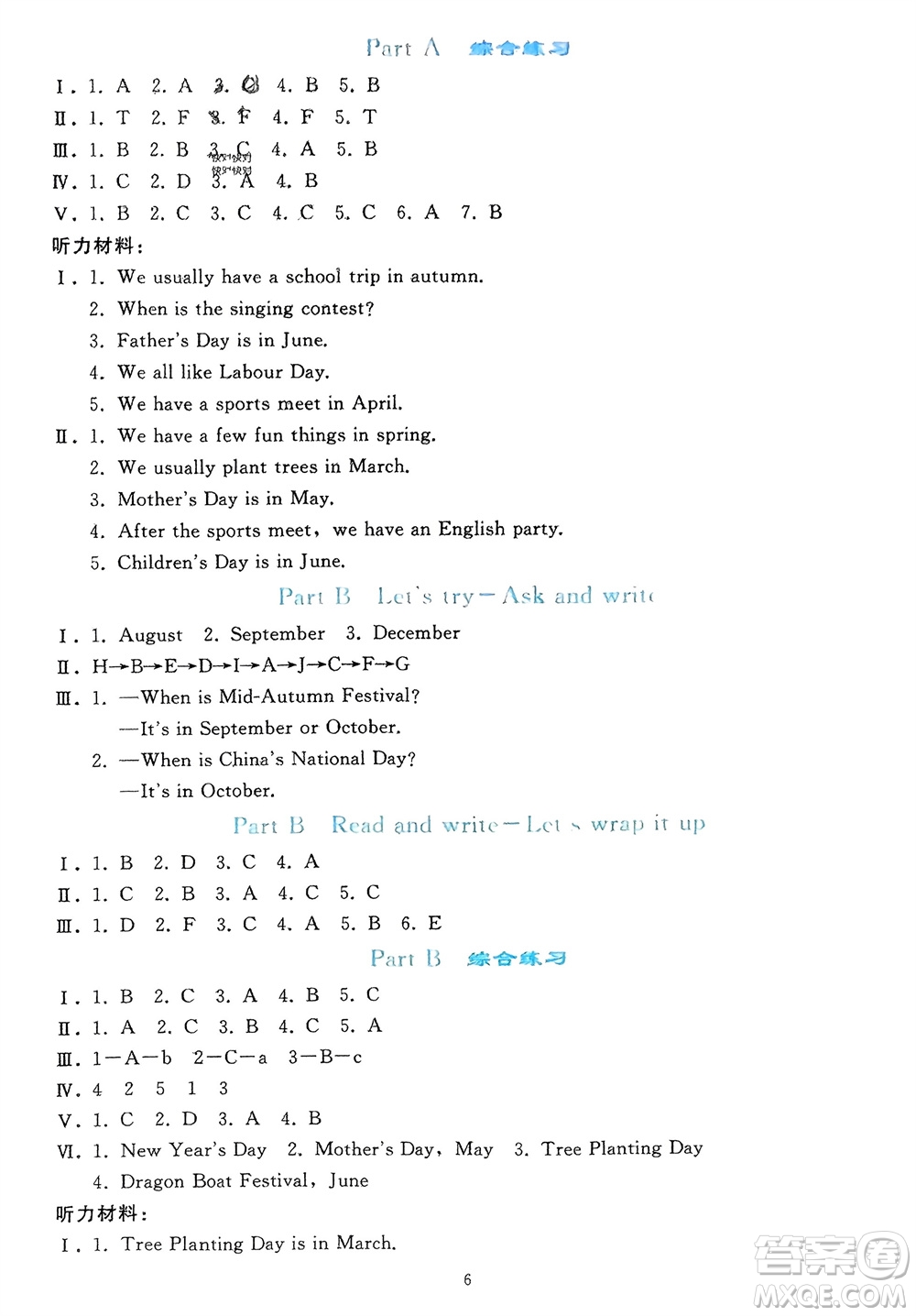 人民教育出版社2024年春同步輕松練習五年級英語下冊人教版參考答案