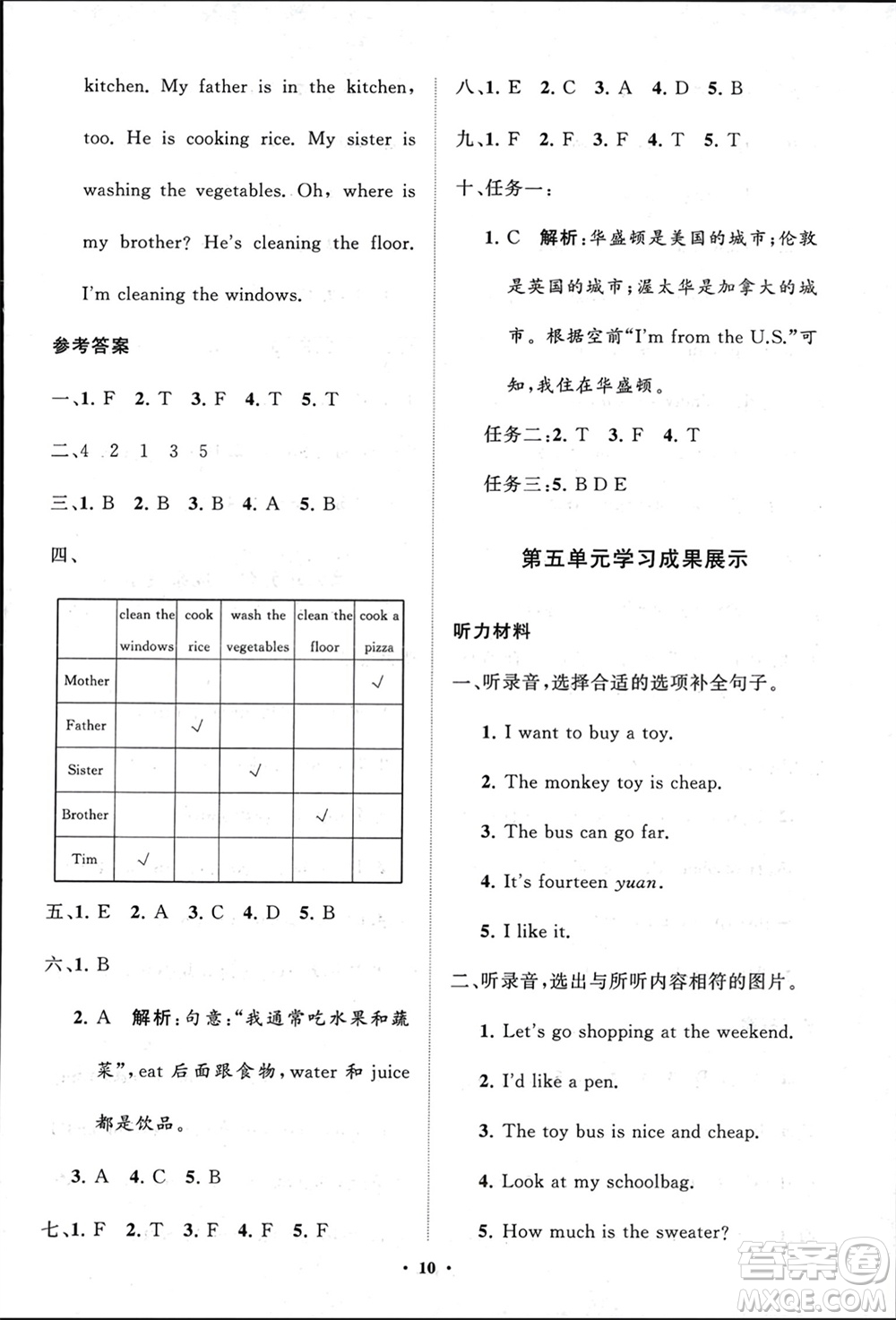 山東教育出版社2024年春小學(xué)同步練習(xí)冊(cè)分層指導(dǎo)四年級(jí)英語(yǔ)下冊(cè)五四制魯科版參考答案