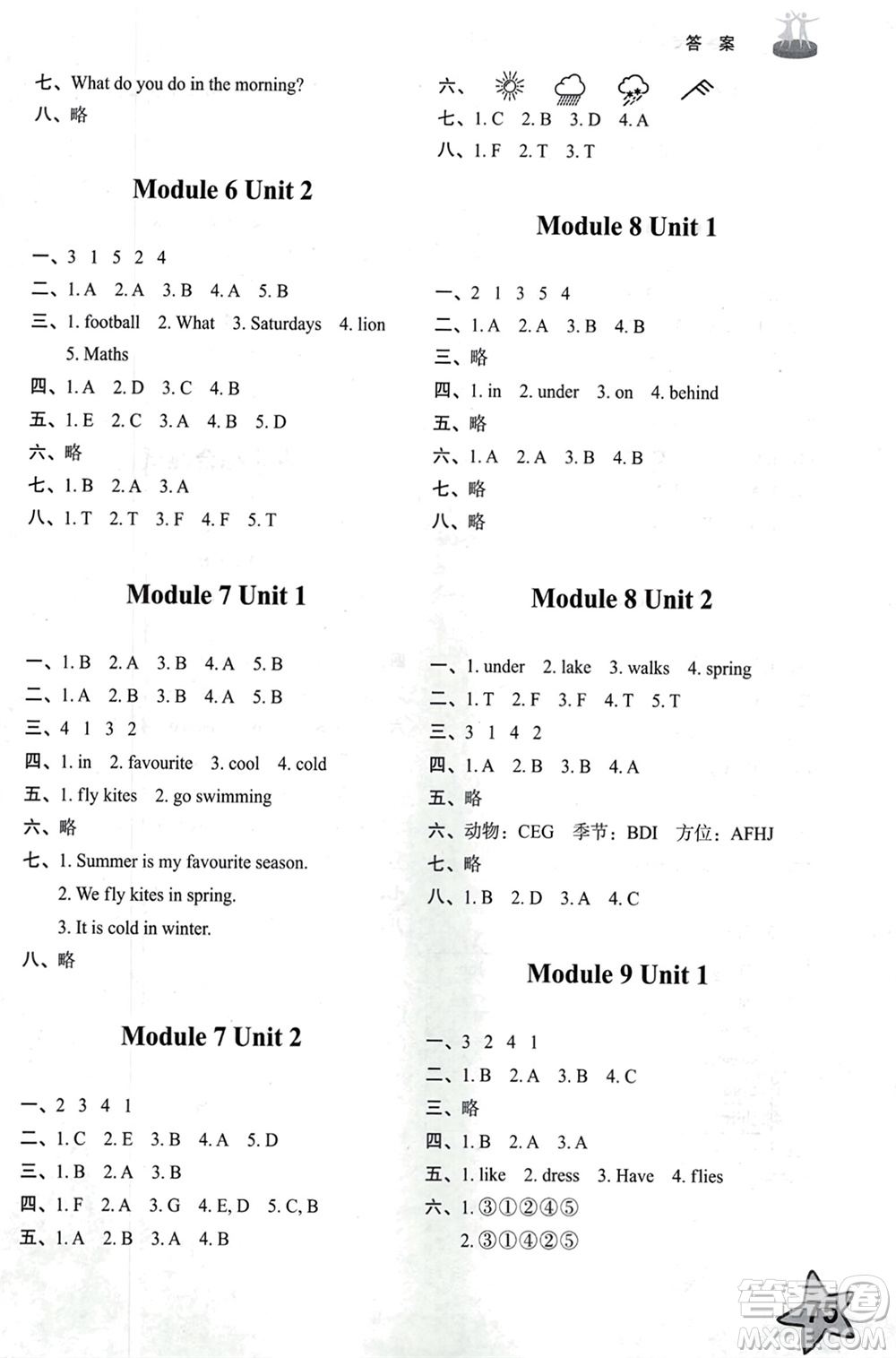 山東友誼出版社2024年春小學(xué)同步練習(xí)冊(cè)三年級(jí)英語下冊(cè)外研版參考答案