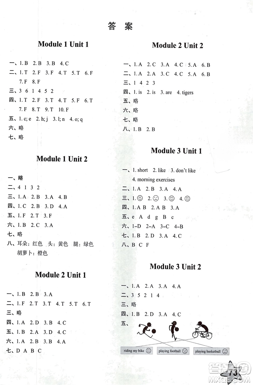 山東友誼出版社2024年春小學(xué)同步練習(xí)冊(cè)三年級(jí)英語下冊(cè)外研版參考答案