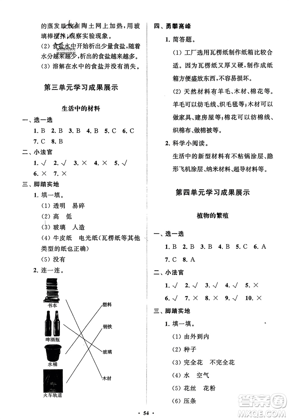 山東教育出版社2024年春小學(xué)同步練習(xí)冊分層指導(dǎo)三年級科學(xué)下冊通用版參考答案