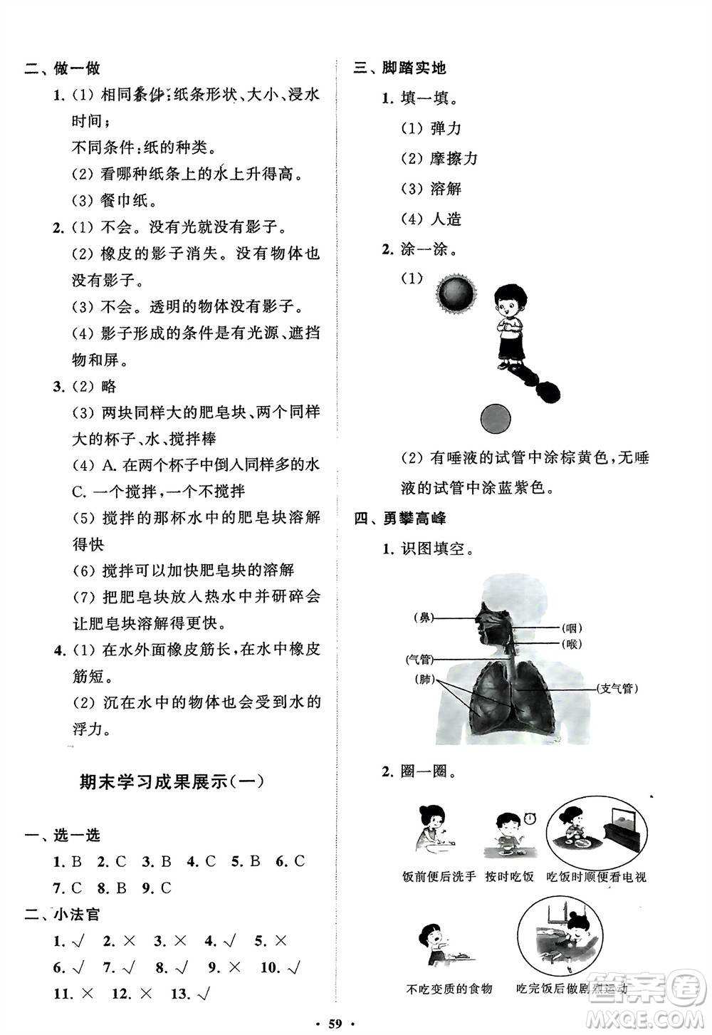 山東教育出版社2024年春小學(xué)同步練習(xí)冊分層指導(dǎo)三年級科學(xué)下冊通用版參考答案