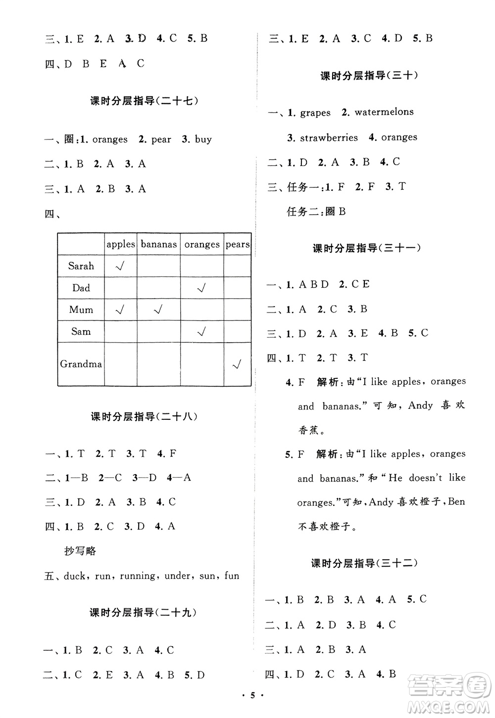 山東教育出版社2024年春小學(xué)同步練習(xí)冊分層指導(dǎo)三年級英語下冊人教版參考答案