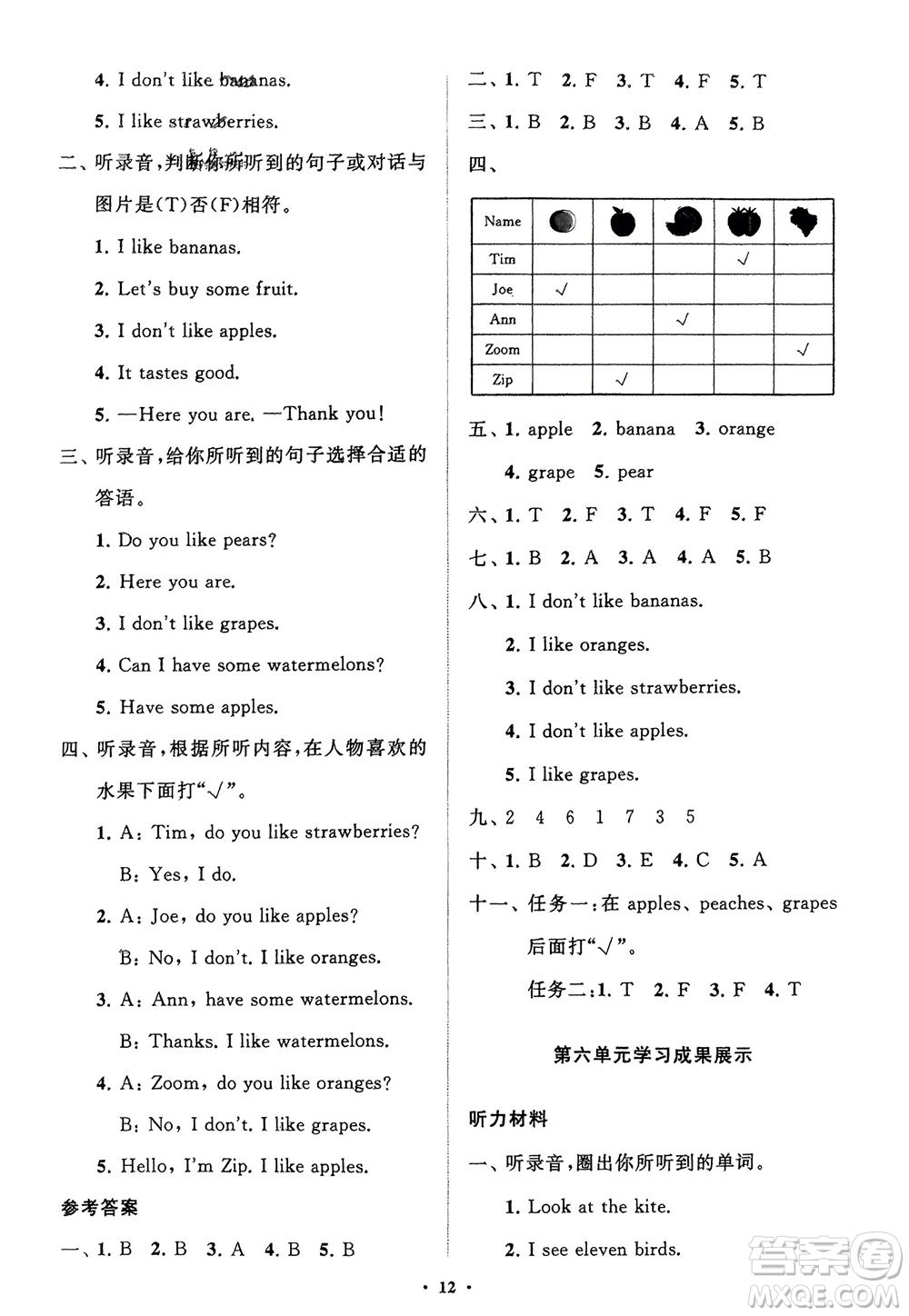 山東教育出版社2024年春小學(xué)同步練習(xí)冊分層指導(dǎo)三年級英語下冊人教版參考答案