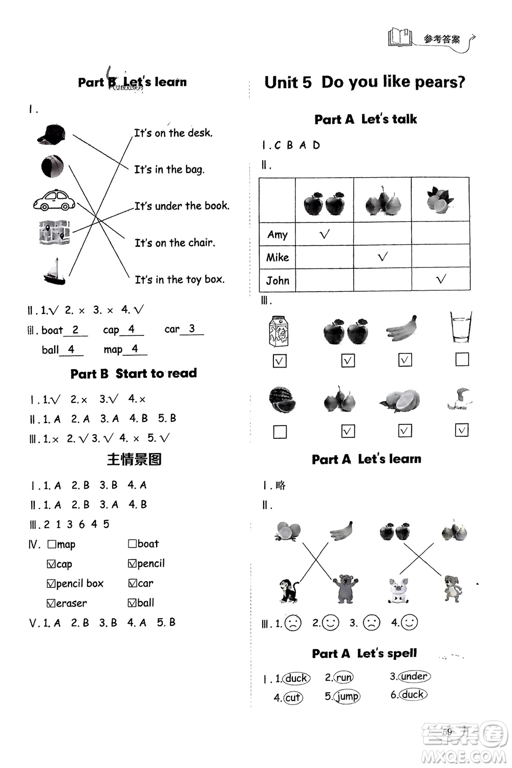 山東技術(shù)出版社2024年春小學(xué)同步練習(xí)冊(cè)三年級(jí)英語(yǔ)下冊(cè)人教版山東專版參考答案