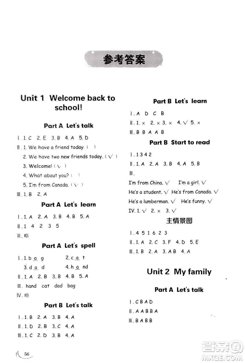 山東技術(shù)出版社2024年春小學(xué)同步練習(xí)冊(cè)三年級(jí)英語(yǔ)下冊(cè)人教版山東專版參考答案