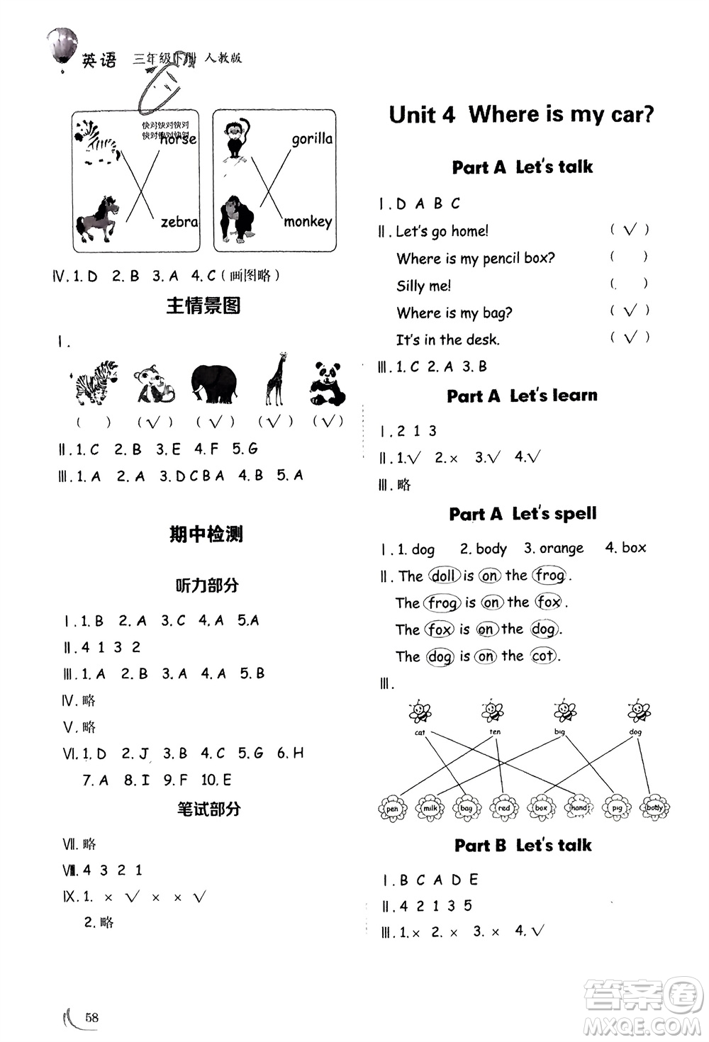 山東技術(shù)出版社2024年春小學(xué)同步練習(xí)冊(cè)三年級(jí)英語(yǔ)下冊(cè)人教版山東專版參考答案