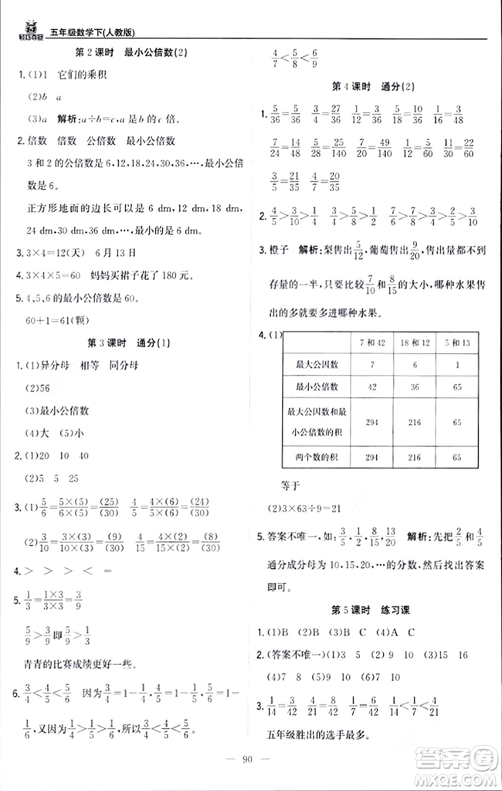 北京教育出版社2024年春1+1輕巧奪冠優(yōu)化訓(xùn)練五年級(jí)數(shù)學(xué)下冊(cè)人教版答案