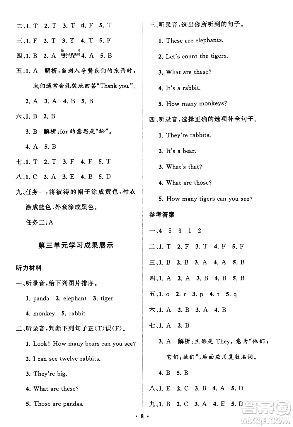 山東教育出版社2024年春小學(xué)同步練習(xí)冊(cè)分層指導(dǎo)三年級(jí)英語下冊(cè)五四制魯科版參考答案