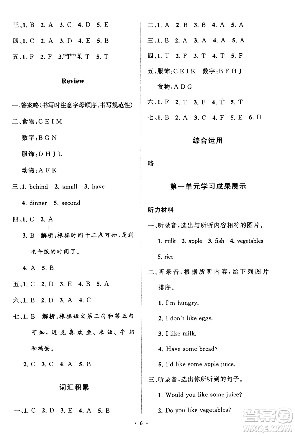 山東教育出版社2024年春小學(xué)同步練習(xí)冊(cè)分層指導(dǎo)三年級(jí)英語下冊(cè)五四制魯科版參考答案