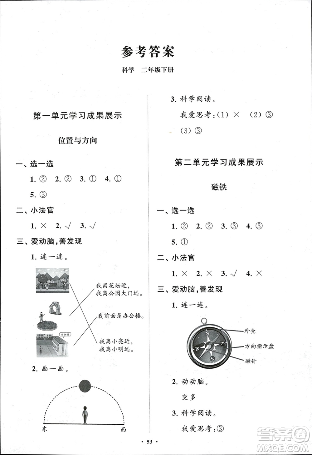 山東教育出版社2024年春小學(xué)同步練習(xí)冊分層指導(dǎo)二年級科學(xué)下冊五四制通用版參考答案