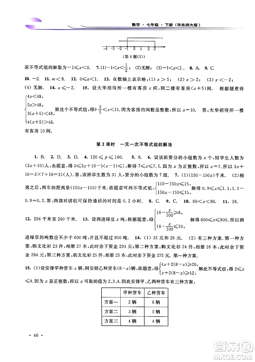 華東師范大學(xué)出版社2024年春學(xué)習(xí)檢測七年級數(shù)學(xué)下冊華東師大版答案