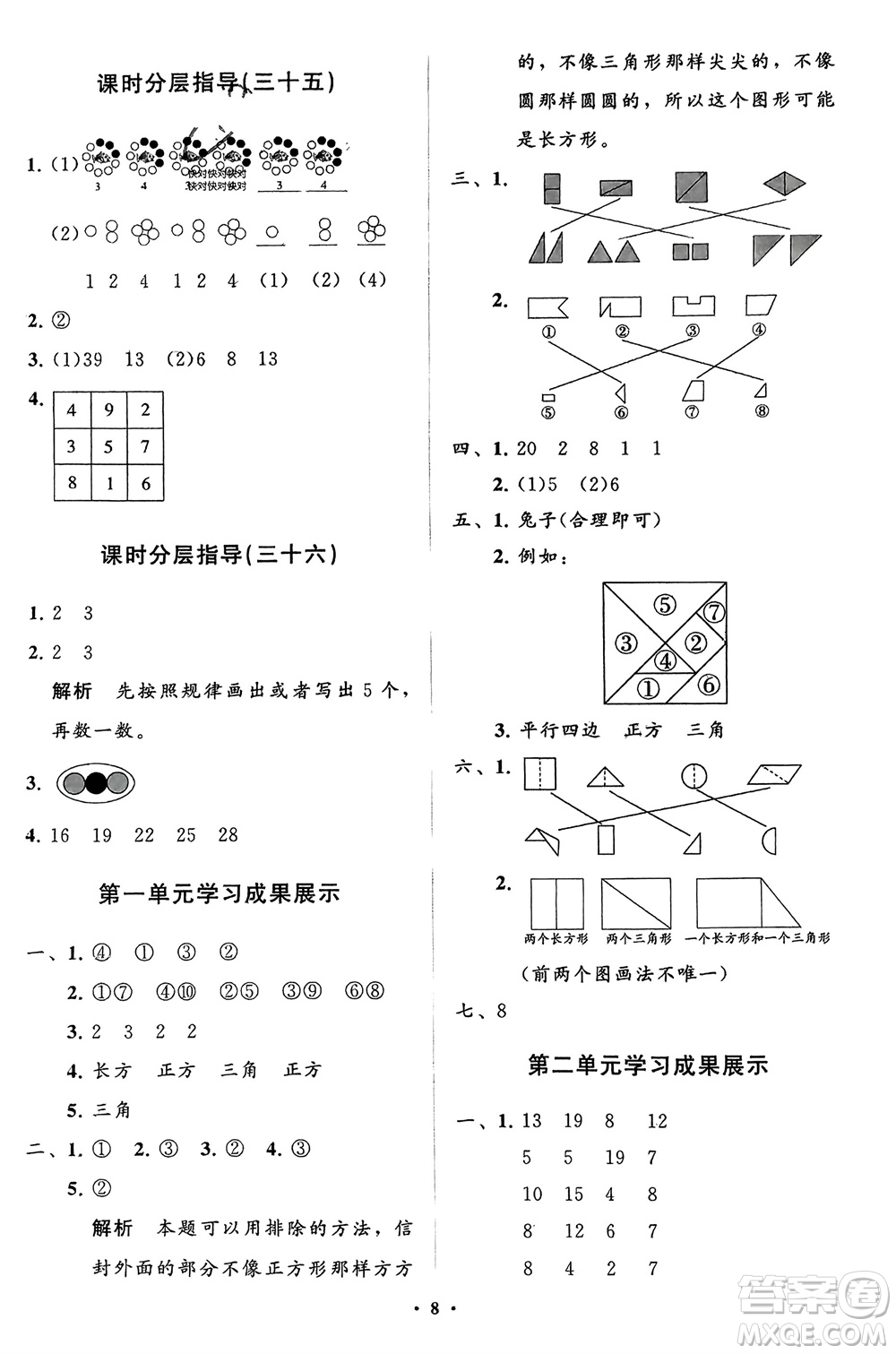 山東教育出版社2024年春小學(xué)同步練習(xí)冊分層指導(dǎo)一年級數(shù)學(xué)下冊人教版參考答案