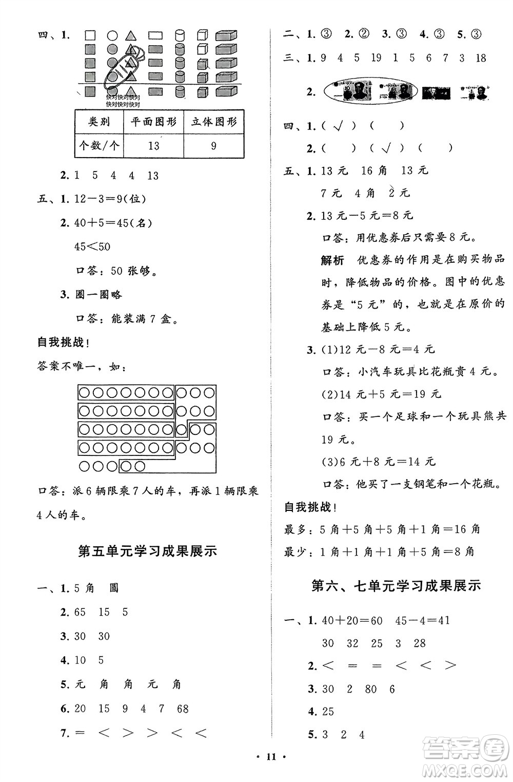 山東教育出版社2024年春小學(xué)同步練習(xí)冊分層指導(dǎo)一年級數(shù)學(xué)下冊人教版參考答案