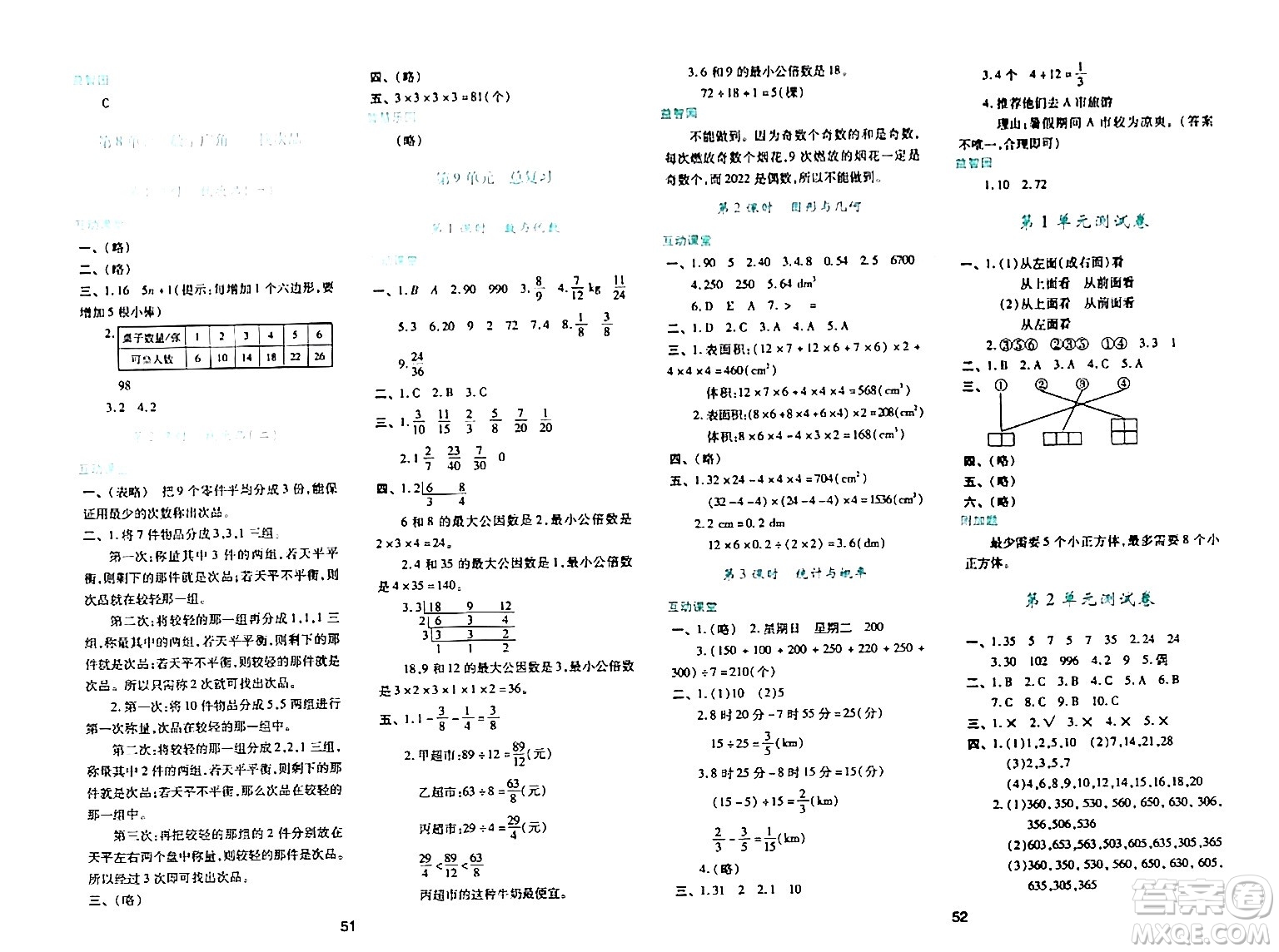 陜西人民教育出版社2024年春學習與評價五年級數(shù)學下冊人教版答案