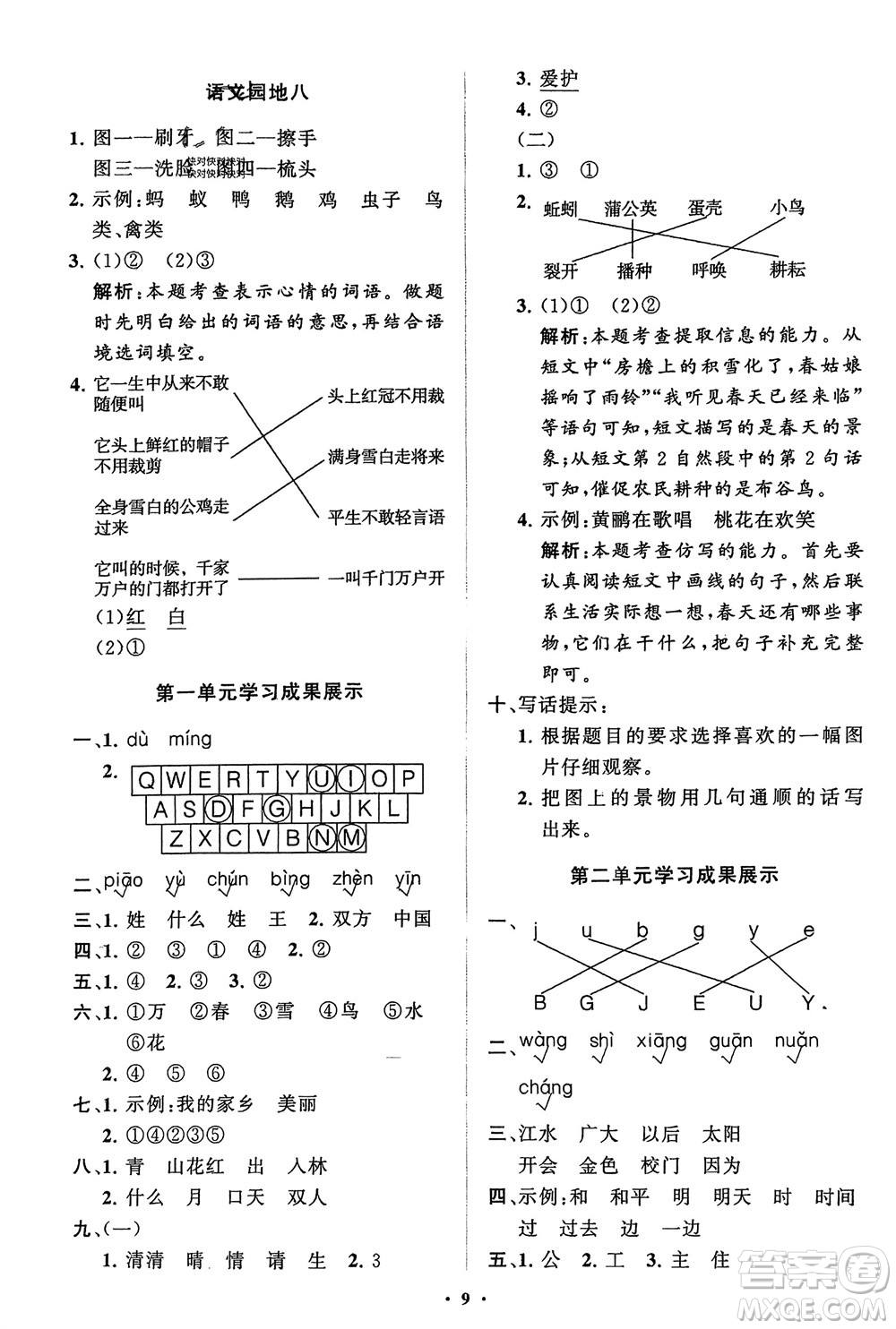 山東教育出版社2024年春小學(xué)同步練習(xí)冊(cè)分層指導(dǎo)一年級(jí)語(yǔ)文下冊(cè)五四制通用版參考答案