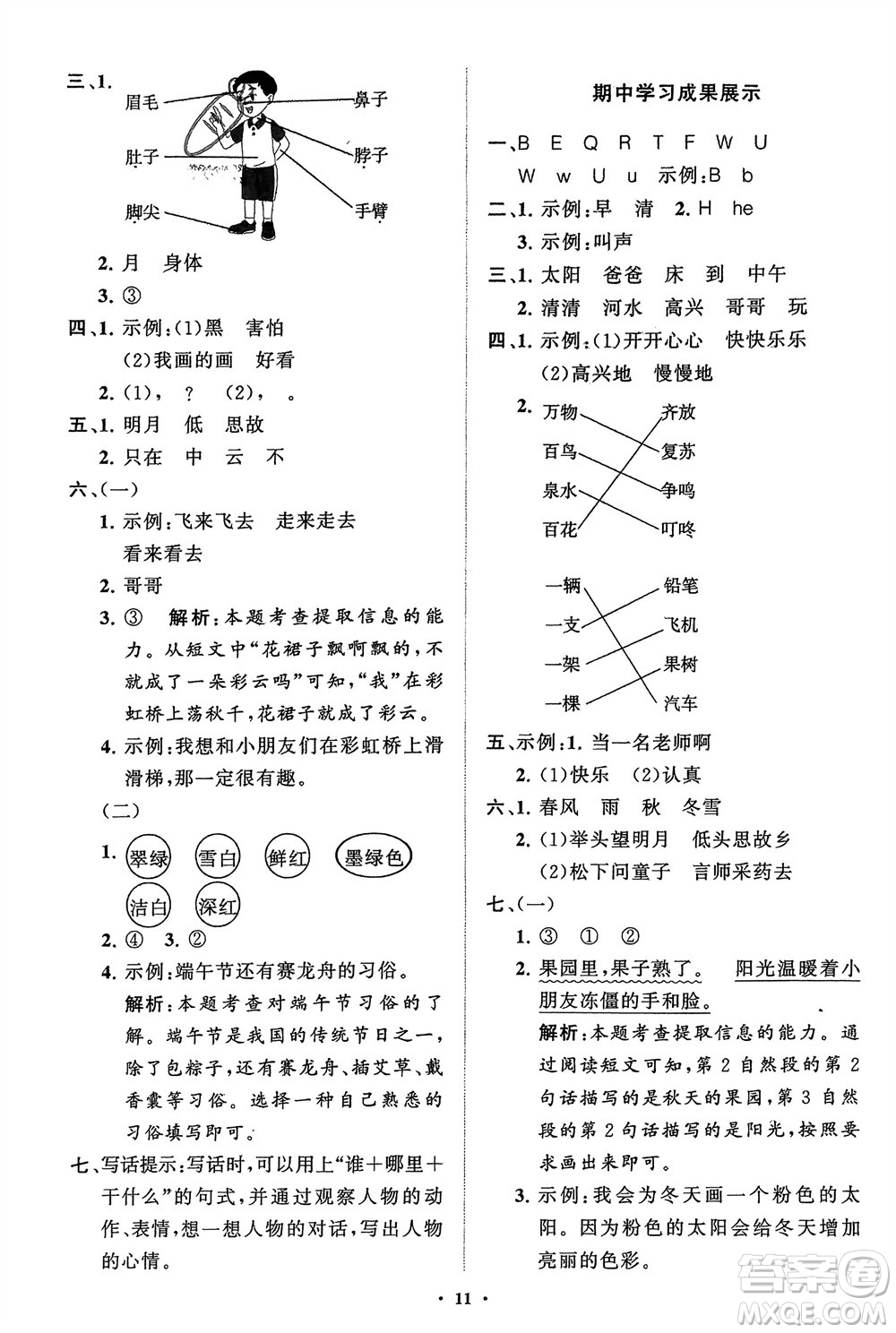 山東教育出版社2024年春小學(xué)同步練習(xí)冊(cè)分層指導(dǎo)一年級(jí)語(yǔ)文下冊(cè)五四制通用版參考答案